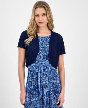Robbie Bee Women's Ladder-Trim Bolero Sweater Blue Size M 1000